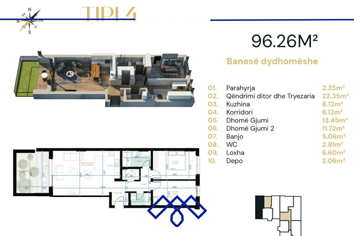 Ofrohet për shitje banesa 96.26m2 në Arberi / Dragodan, në kompleksin “EBRONA RESIDENCE”. – foto 2