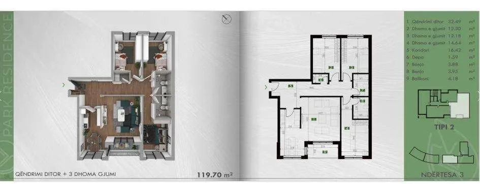 Banesa me sipërfaqe prej 120 m² ndodhet në kompleksit Park Residence, në Rrugën A. – foto 2